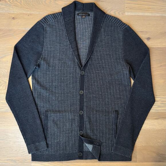 John Varvatos Shawl Collar Cardigan Sweater Wool Blend Charcoal Mens Size Large - Picture 1 of 8